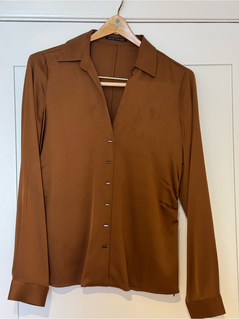 Eileen Fisher Chestnut Brown Silk-Blend Button-Front Shirt